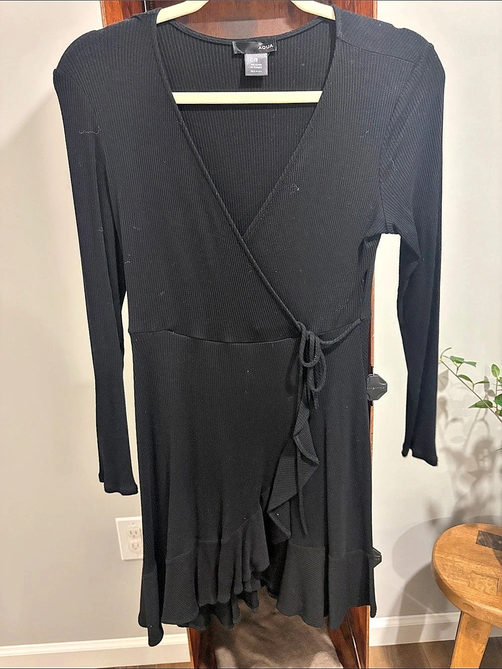 Aqua Black Wrap Mini Dress